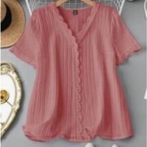 SHEIN Rose Lace Trim Blouse